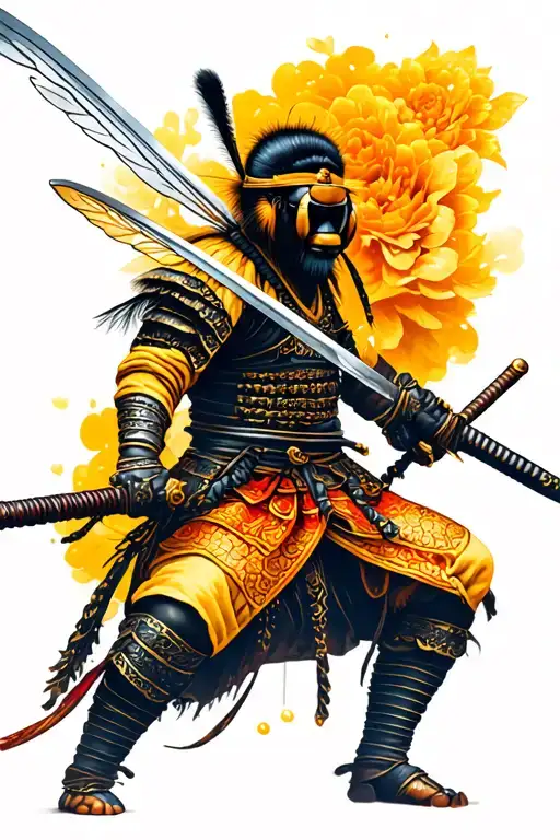 Honeybee Themed Samurai Wielding A Katana