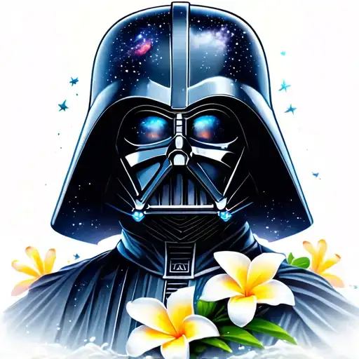 Darth Vader With Galaxy Back Ground With Plumerias Beach