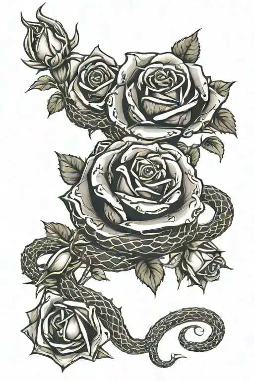 Roses With Thorns And Snake
