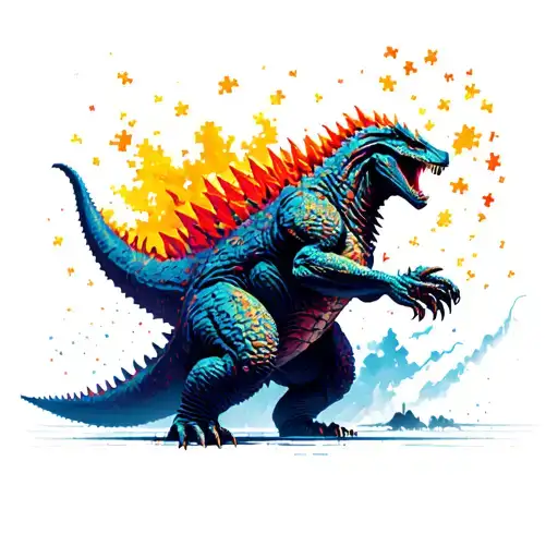 Godzilla Pixel And Puzzle Pieces Arranged