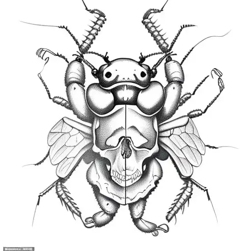 Beetle With Open Wings With A Skull Inside It