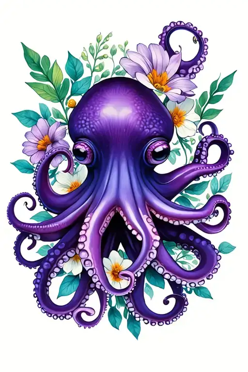 Purple Octopus With Flowers