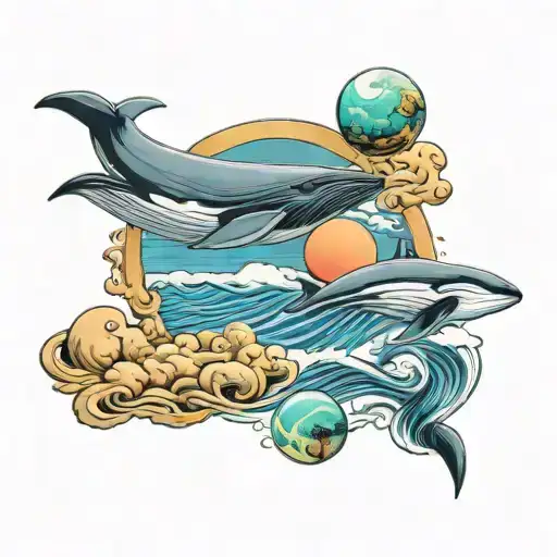 Island Waves Flying Whale Moon Saturn