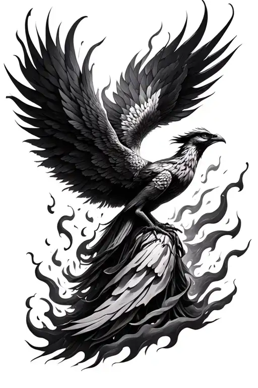 Pheonix Rising Out Of Ash And Flames Black And White With Bright Flames For Woman