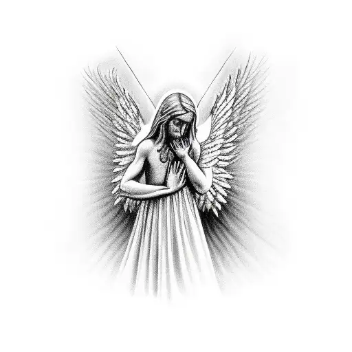 Angel Holding Cross Praying