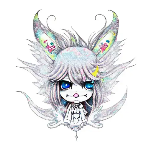 A Dark And Kawaii Art Tattoo Of A Magical Creature In A Harajuku Fashion Outfit