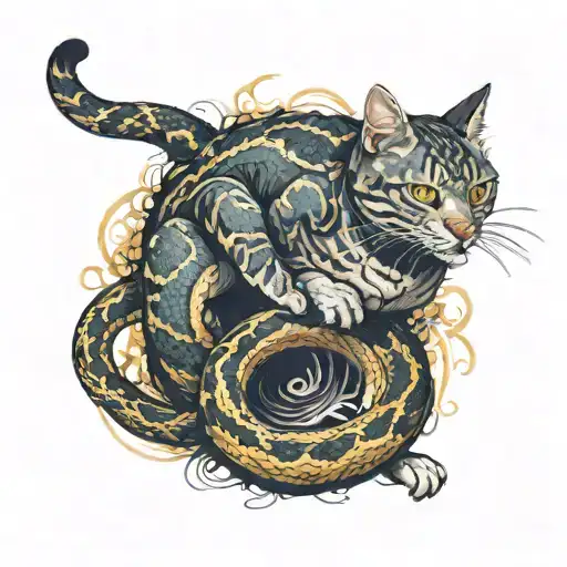 A Cat Fighting A Snake