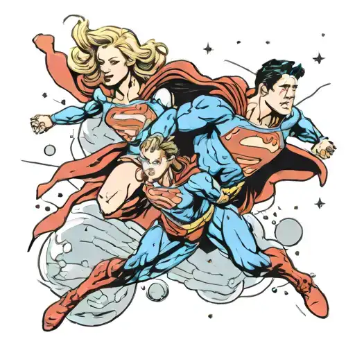 A Mashup Tattoo Of Supergirl And Superman Flying Together In Space