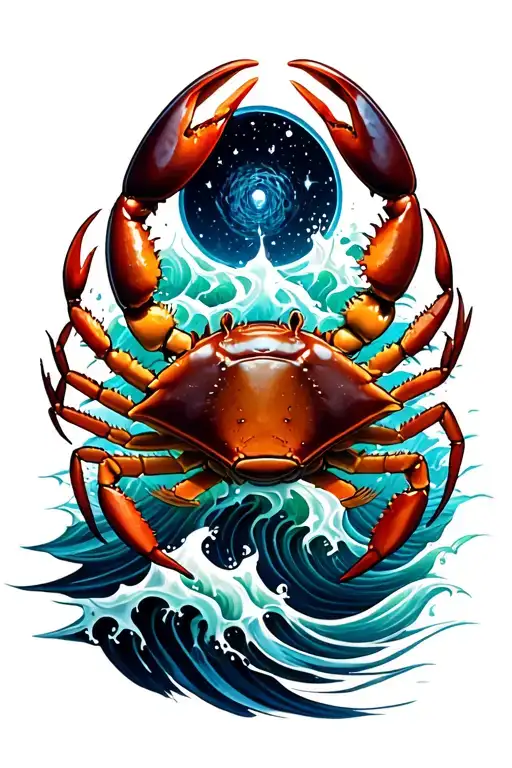 Cancer Crab Astrology Symbols Water Waves Gothic Inspired Tattoo Aggressive Gaelic
