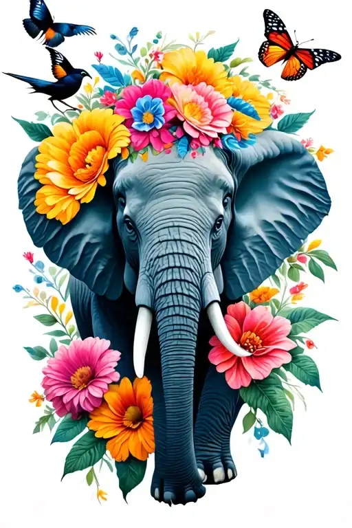 Flowers Birds Elephant Butterfly