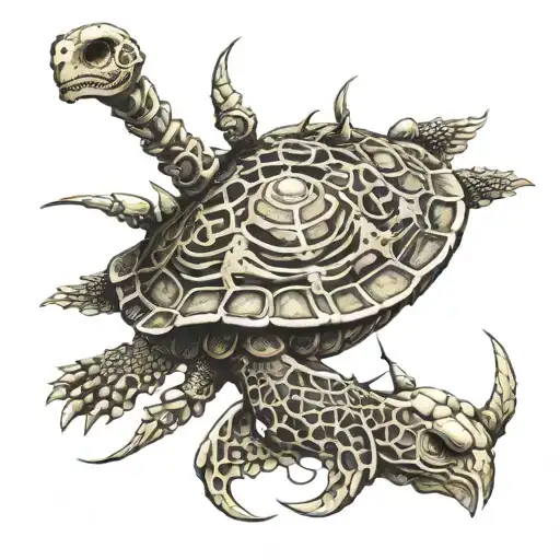 Turtle Skeleton Trident Intertwined