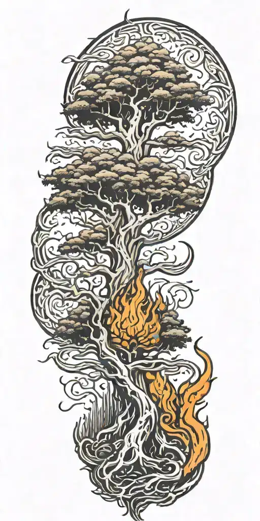 Tree Around Them Fire Flames