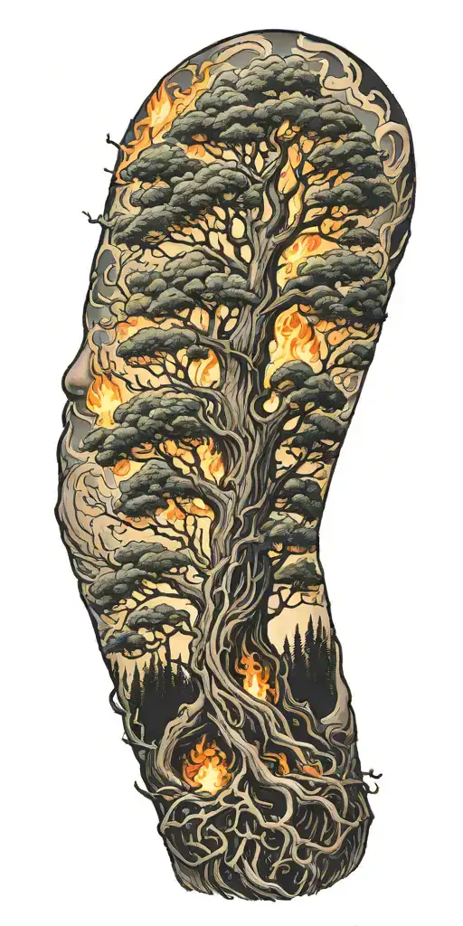 Tree Around Them Fire Flames Coming