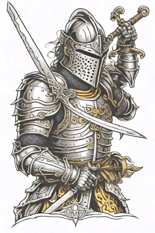 Knight Bowed Head Holding Sword