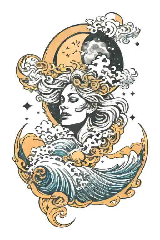 Norse Goddess Moon Phases Wave Crashing Waves