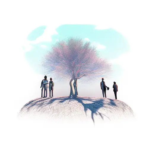 Willow Tree And Two Mens Shadows