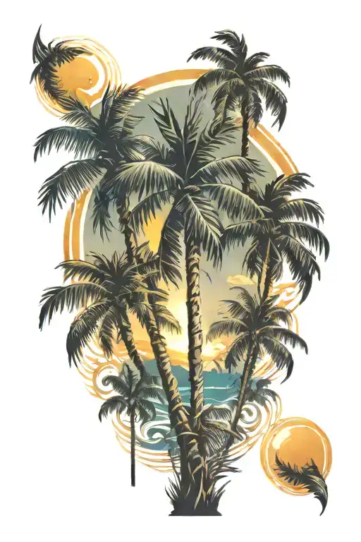 Palm Trees And Sun Rays Shining