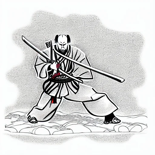 Samurai Kneeling In A Landscape