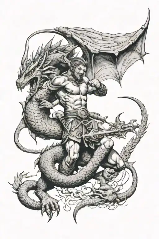 Warrior Battling A Dragon