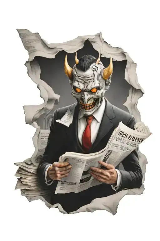 A Demon Facless Man Wearing A Suit Reading A Newspaper On The Train
