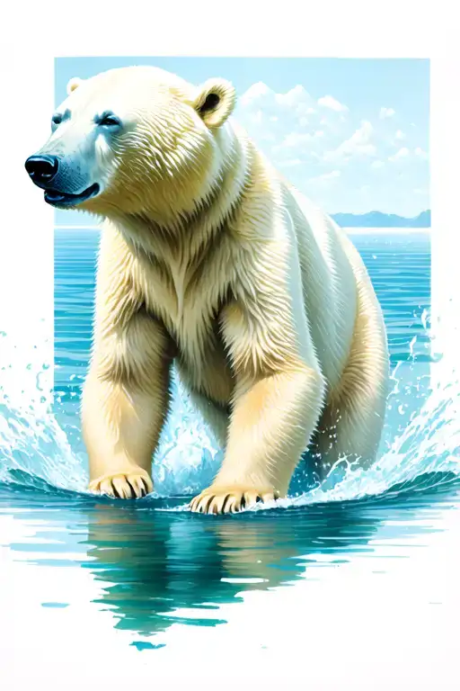 Polar Bear Lunging Into Water