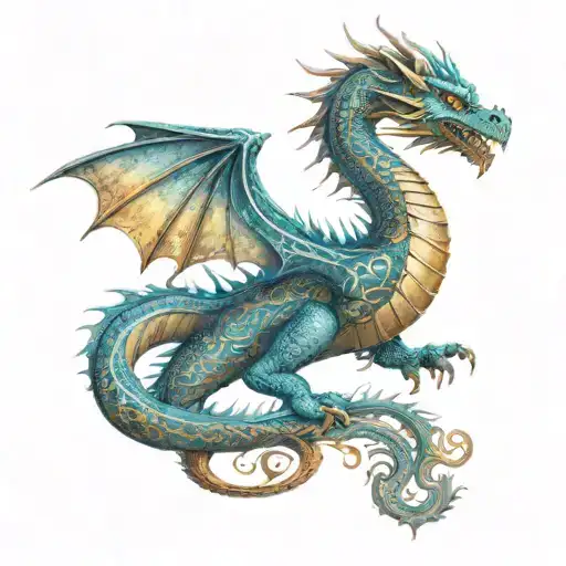 A Dragon Seen From The Back Profile Stamped With Turkish Patterns From Ancient Turkish Stories