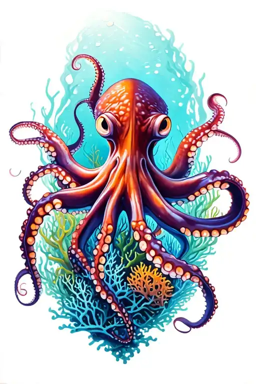 Octopus Protruding Outward Through Live Coral Reef