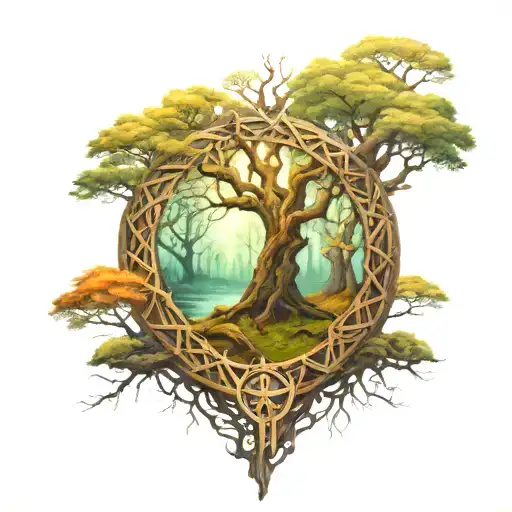 A Mystical Forest Scene With Ancient Norse Runes Hidden Among The Trees
