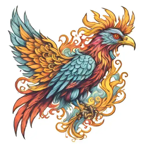 Phoenix Rising From Ashes Into Colorful