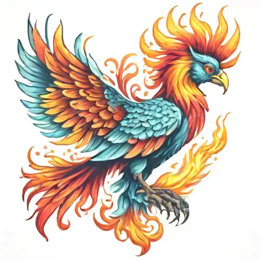 Phoenix Rising From Ashes Into Colorful