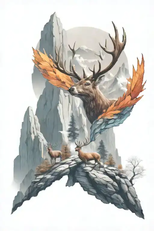 A Mythical Deer Looking On A Cliff Overlooking Mountains