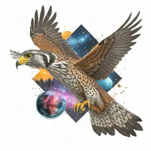 Purposeful Falcon Against The Backdrop Of Space And Nature