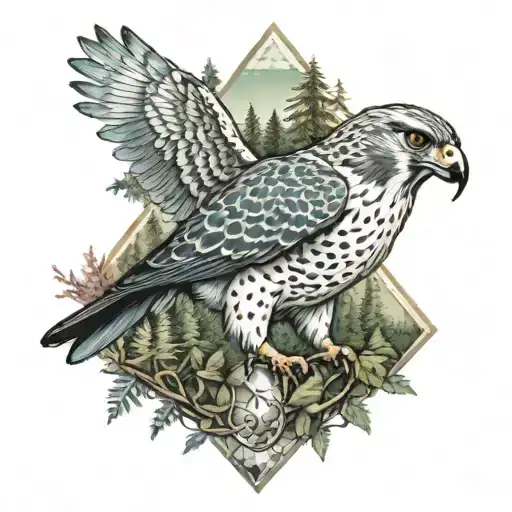 Falcon Against The Background Of A Forest In A Diamond