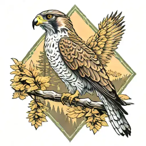 Falcon Against The Background Of A Forest In A Diamond