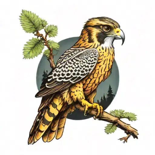 Falcon Against The Background Of The Forest