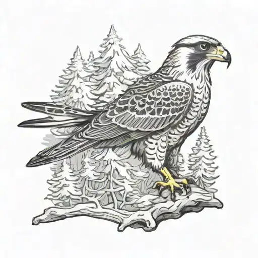 Falcon Against The Background Of The Forest