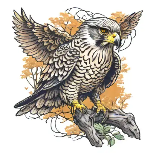 Falcon Against The Background Of The Forest