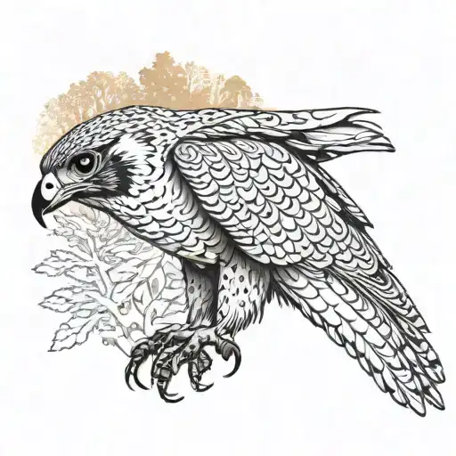 Falcon Against The Background Of The Forest