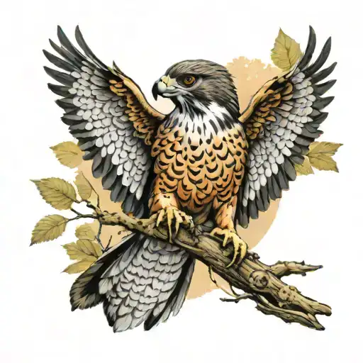 Falcon Against The Background Of The Forest