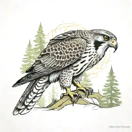 Falcon Against The Background Of The Forest