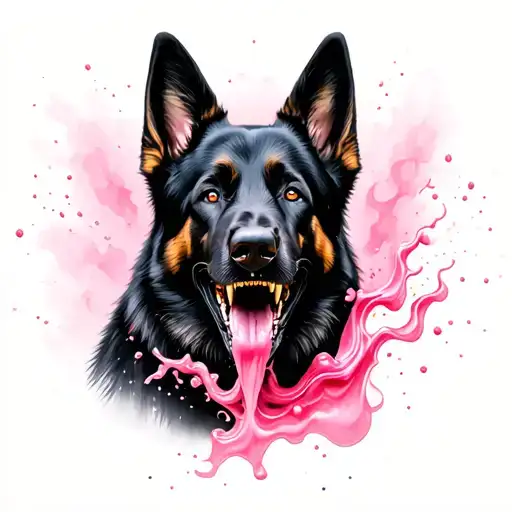 All Black German Shepherd Showing Teeth With Pink Foaming Drool
