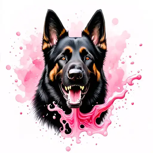 All Black German Shepherd Showing Teeth With Pink Foaming Drool
