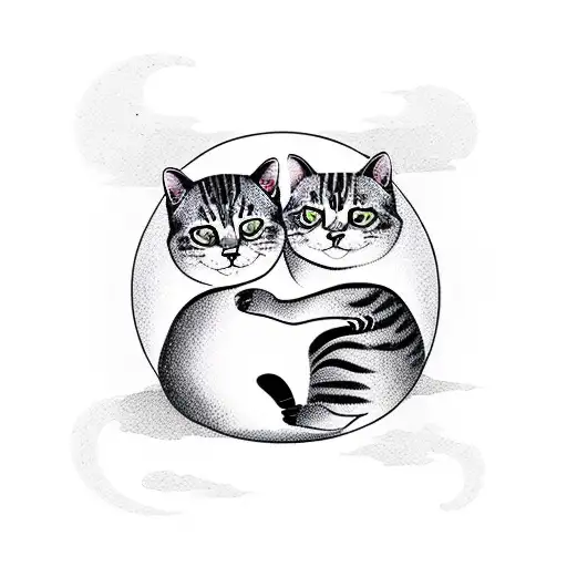 Cat And Panda Hugging As Yin & Yang