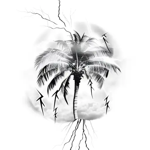 A Palm Tree With Lightning Bolts As Branches