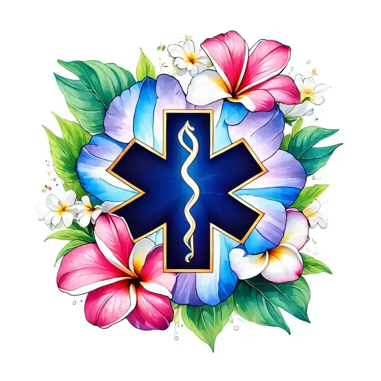 Plumeria Flowers With Ems Star Of Life In Front Bright Colors