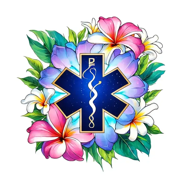 Plumeria Flowers With Ems Star Of Life In Front Bright Colors