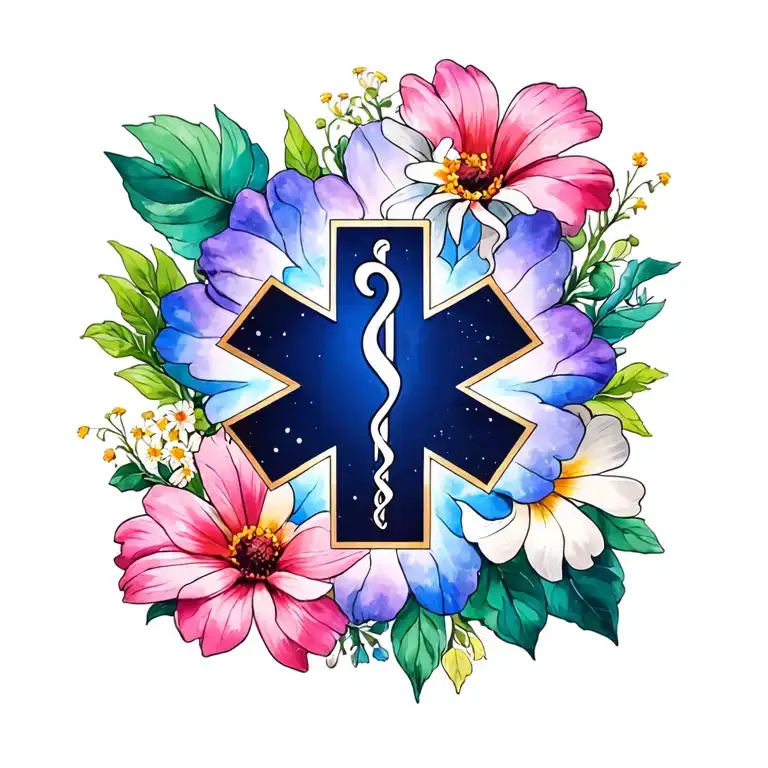 Flowers With Ems Star Of Life In Front Bright Colors