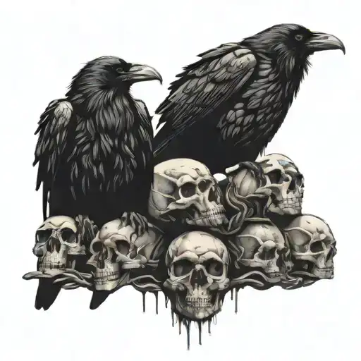 Raven Standing On Skulls Staring At The Night Sky