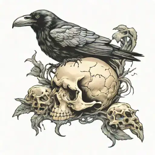 Raven Perched On A Skull