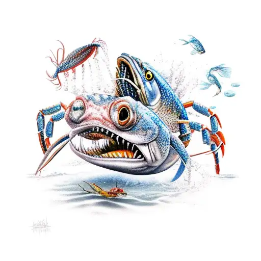 A Fish Fighting Against Two Crabs
